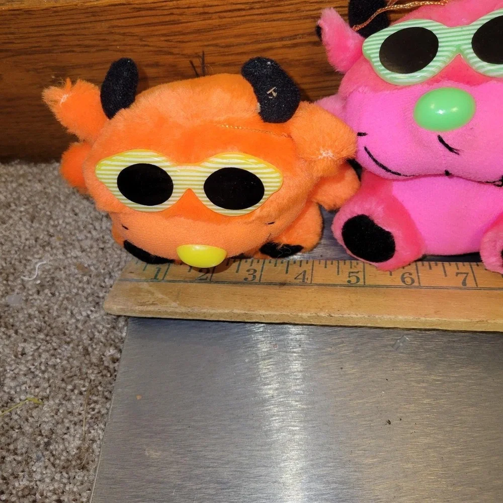 Vintage 1991 ACME Plush Cool Cat Lot‎ of 3 Sunglasses Neon Orange Pink Yellow